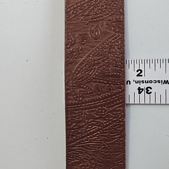 Brown Tooled Leather Belt with Coppery Metal Buckle With Rhinstones - Picture 7 of 13